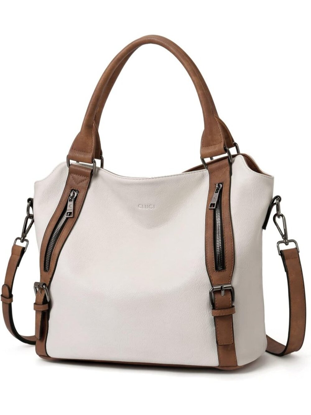 Women's Beige Vegan Leather Soft Handbag Purses Tote Fashion Crossbody Bags